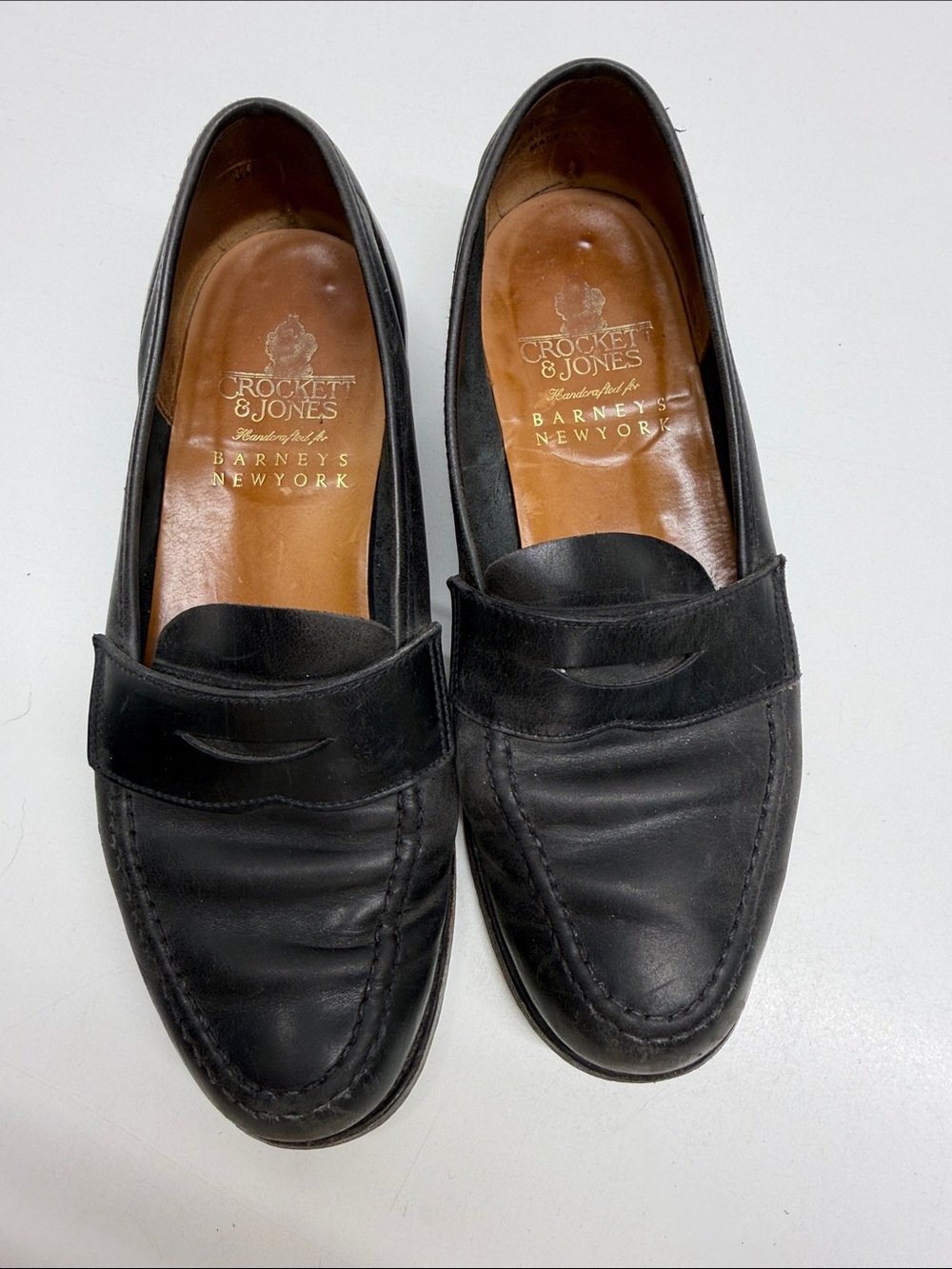 Crockett and Jones Penny Loafers Dress Shoes Italian Leather Black Men's Size 7